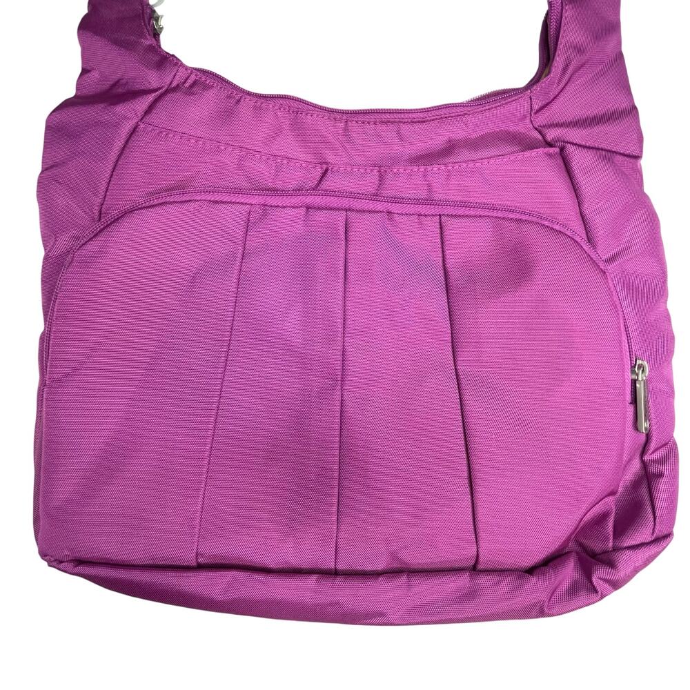 Travelon Anti-Theft Pleated Hobo Crossbody Bag and wallet Purple - Picture 4 of 11